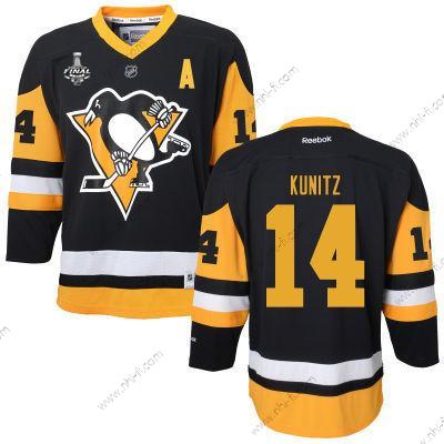 WoPittsburgh Penguins #14 Chris Kunitz Musta With Keltainen 2017 Stanley Cup NHL Finals A Patch Paita – Miesten