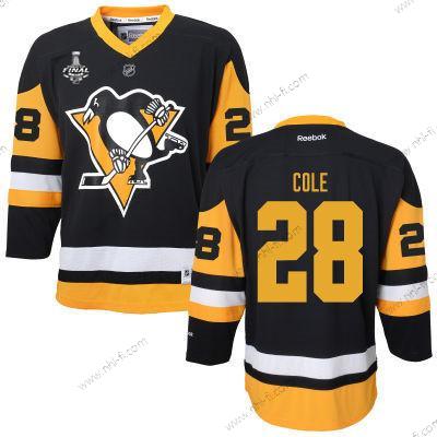 WoPittsburgh Penguins #28 Ian Cole Musta With Keltainen 2017 Stanley Cup NHL Finals Patch Paita – Miesten