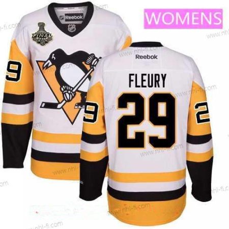 WoPittsburgh Penguins #29 Marc-Andre Fleury Valkoinen Vieras 2017 Stanley Cup Finals Patch Ommeltu NHL Reebok Jääkiekko Paita – Miesten