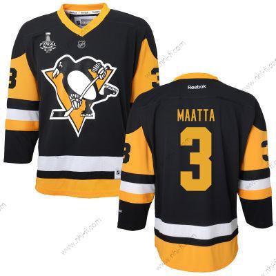 WoPittsburgh Penguins #3 Olli Maatta Musta With Keltainen 2017 Stanley Cup NHL Finals Patch Paita – Miesten