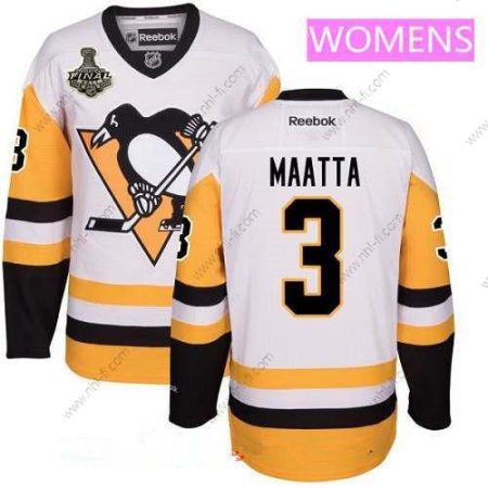 WoPittsburgh Penguins #3 Olli Maatta Valkoinen Vieras 2017 Stanley Cup Finals Patch Ommeltu NHL Reebok Jääkiekko Paita – Miesten