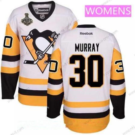 WoPittsburgh Penguins #30 Matt Murray Valkoinen Vieras 2017 Stanley Cup Finals Patch Ommeltu NHL Reebok Jääkiekko Paita – Miesten