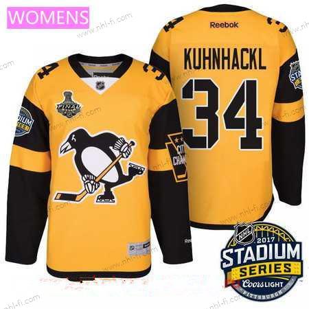 WoPittsburgh Penguins #34 Tom Kuhnhackl Keltainen Stadium Series 2017 Stanley Cup Finals Patch Ommeltu NHL Reebok Jääkiekko Paita – Miesten