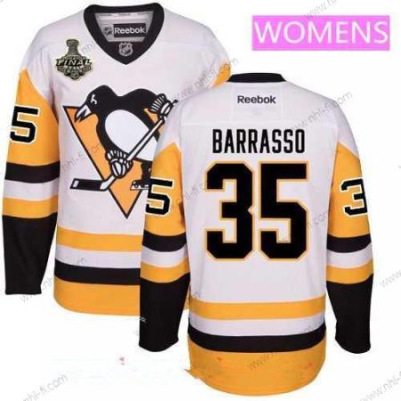 WoPittsburgh Penguins #35 Tom Barrasso Valkoinen Vieras 2017 Stanley Cup Finals Patch Ommeltu NHL Reebok Jääkiekko Paita – Miesten