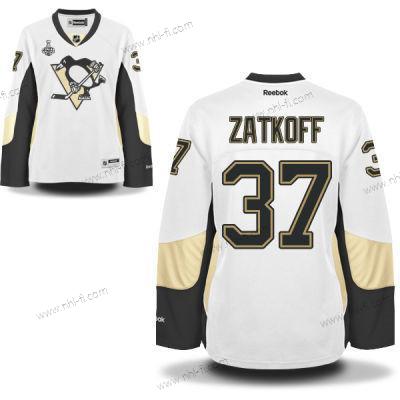 WoPittsburgh Penguins #37 Jeff Zatkoff Valkoinen Road 2017 Stanley Cup NHL Finals Patch Paita – Miesten