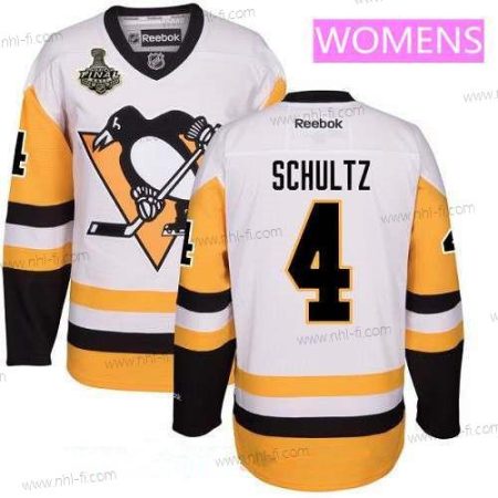 WoPittsburgh Penguins #4 Justin Schultz Valkoinen Vieras 2017 Stanley Cup Finals Patch Ommeltu NHL Reebok Jääkiekko Paita – Miesten