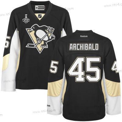 WoPittsburgh Penguins #45 Josh Archibald Musta Maajoukkue Color 2017 Stanley Cup NHL Finals Patch Paita – Miesten