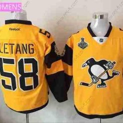 WoPittsburgh Penguins #58 Kris Letang Keltainen Stadium Series 2017 Stanley Cup Finals Patch Ommeltu NHL Reebok Jääkiekko Paita – Miesten