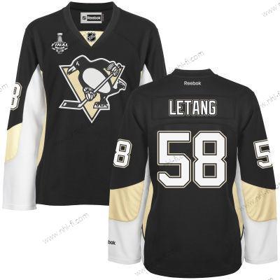 WoPittsburgh Penguins #58 Kris Letang Musta Maajoukkue Color 2017 Stanley Cup NHL Finals Patch Paita – Miesten