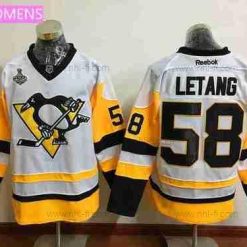 WoPittsburgh Penguins #58 Kris Letang Valkoinen Vieras 2017 Stanley Cup Finals Patch Ommeltu NHL Reebok Jääkiekko Paita – Miesten