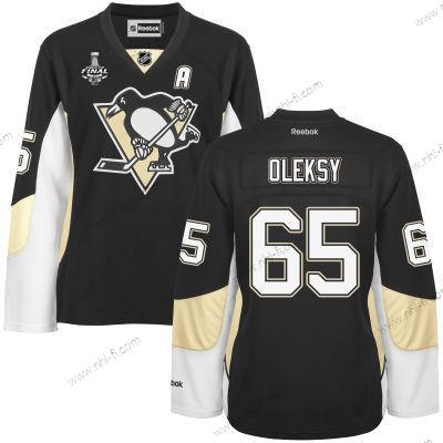 WoPittsburgh Penguins #65 Steve Oleksy Musta Maajoukkue Color 2017 Stanley Cup NHL Finals Patch Paita – Miesten