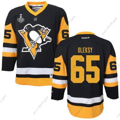 WoPittsburgh Penguins #65 Steve Oleksy Musta With Keltainen 2017 Stanley Cup NHL Finals Patch Paita – Miesten