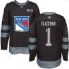 York New York Rangers #1 Eddie Giacomin Musta 1917-2017 100th Vuosipäivä Ommeltu NHL Paita – Miesten