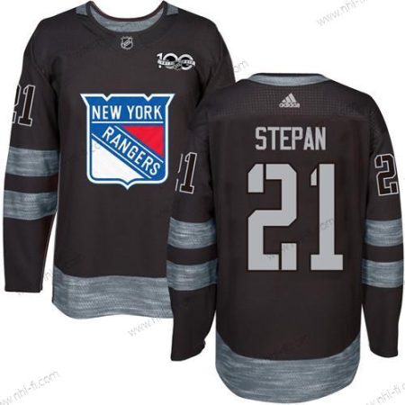 York New York Rangers #21 Derek Stepan Musta 1917-2017 100th Vuosipäivä Ommeltu NHL Paita – Miesten