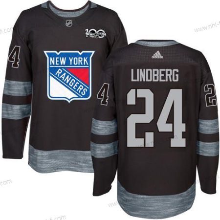 York New York Rangers #24 Oscar Lindberg Musta 1917-2017 100th Vuosipäivä Ommeltu NHL Paita – Miesten