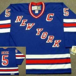 York New York Rangers #5 Barry Beck 1983 CCM Vintage Sininen Punainen Valkoinen Kolmas NHL Jääkiekko Paita – Miesten